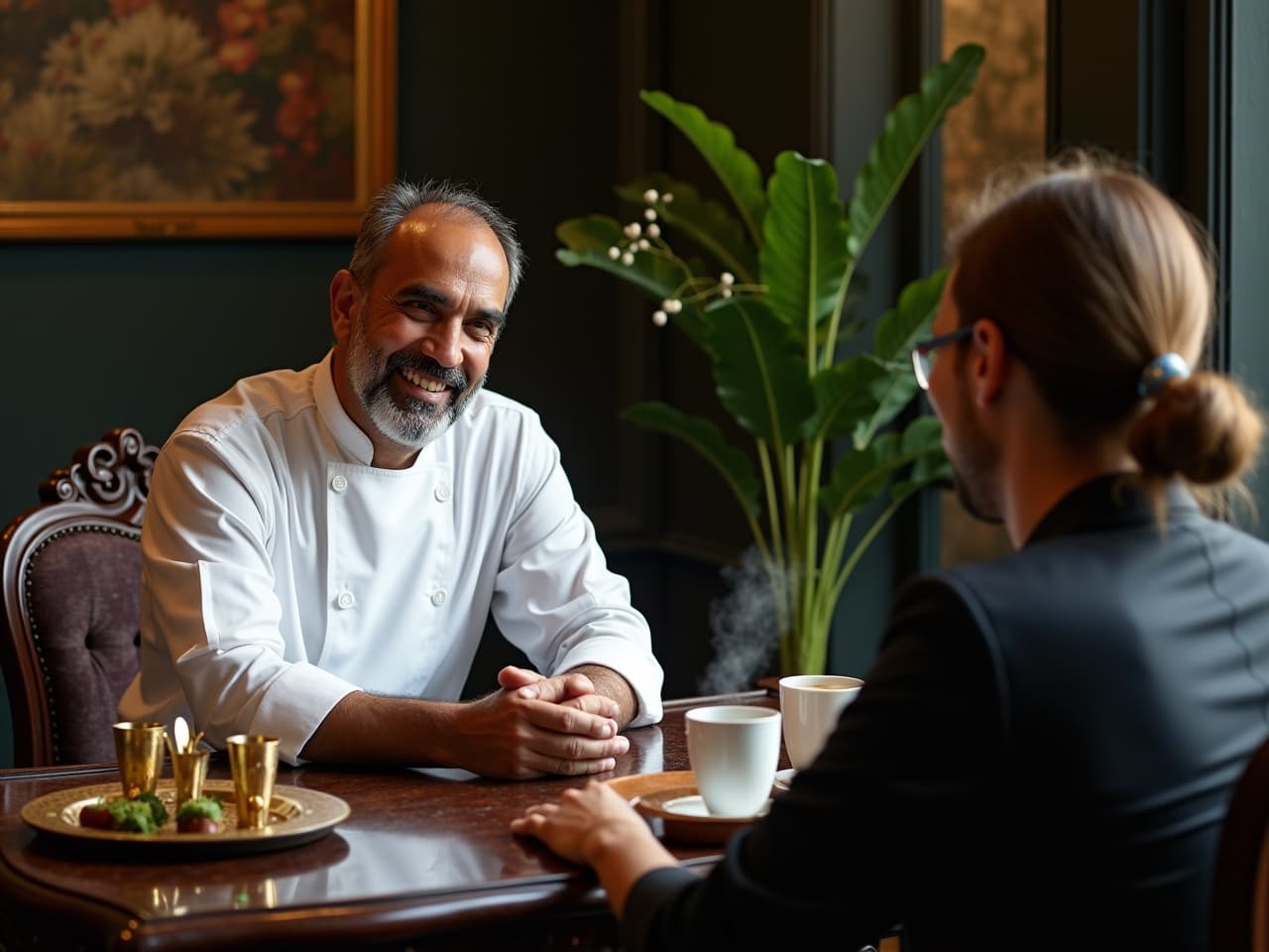 Chef consulting with client